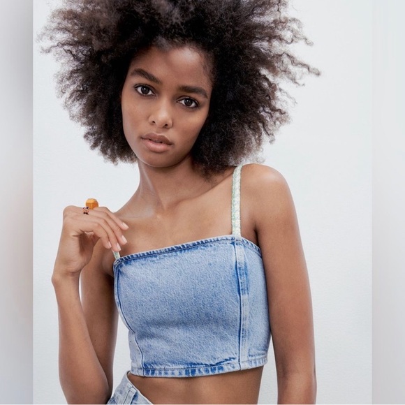 LAST🔥Zara Denim Matching 2 Piece Set! Stitch & Rhinestone Detail. - Picture 5 of 15